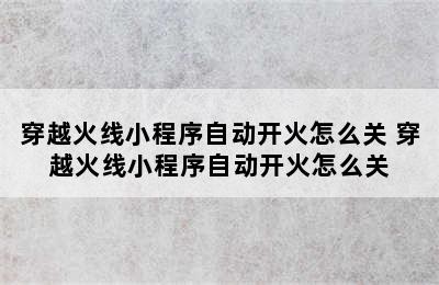 穿越火线小程序自动开火怎么关 穿越火线小程序自动开火怎么关